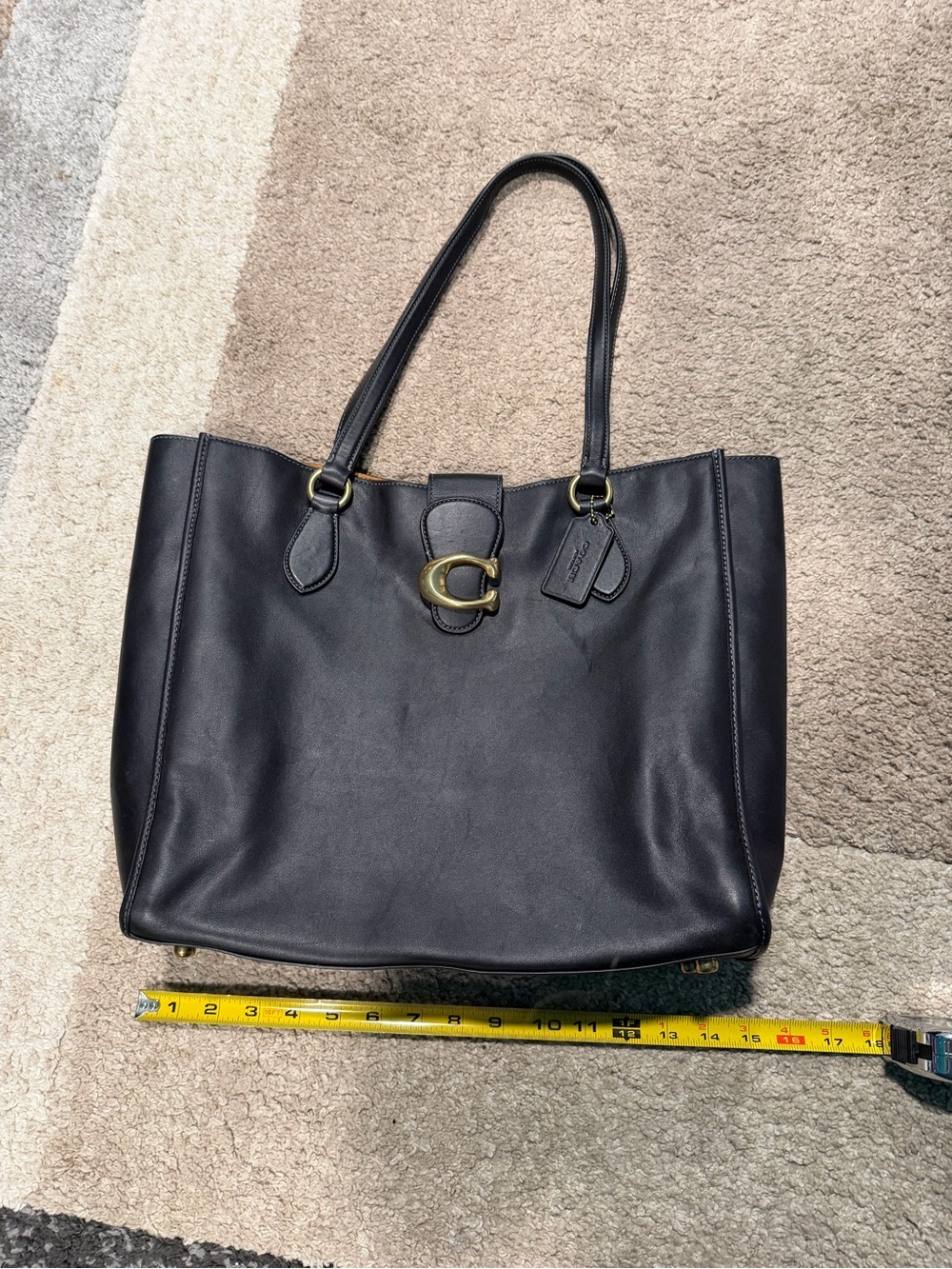 Coach Black Leather Tote with Gold Turnlock